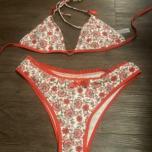 Red floral bikini with hearts and bows